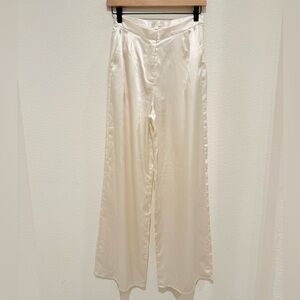 MESHKI Satin Ivory Wide leg trouser pants Size Large